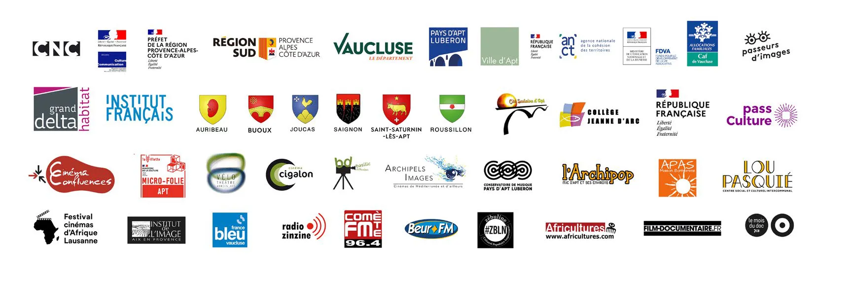 Logos des partenaires du festival, tels qu’ils figurent au dos du programme.